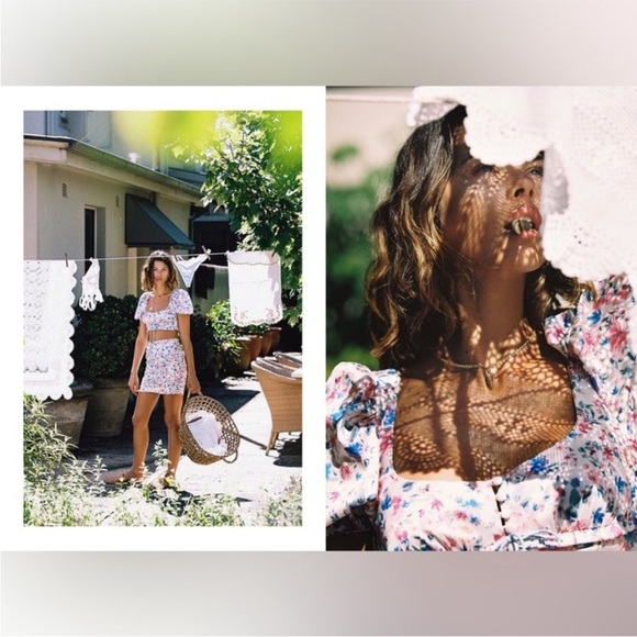 For Love & Lemon Top Size Small NWOT Beautiful Sexy Floral Crop Top Ruffle - Picture 12 of 13